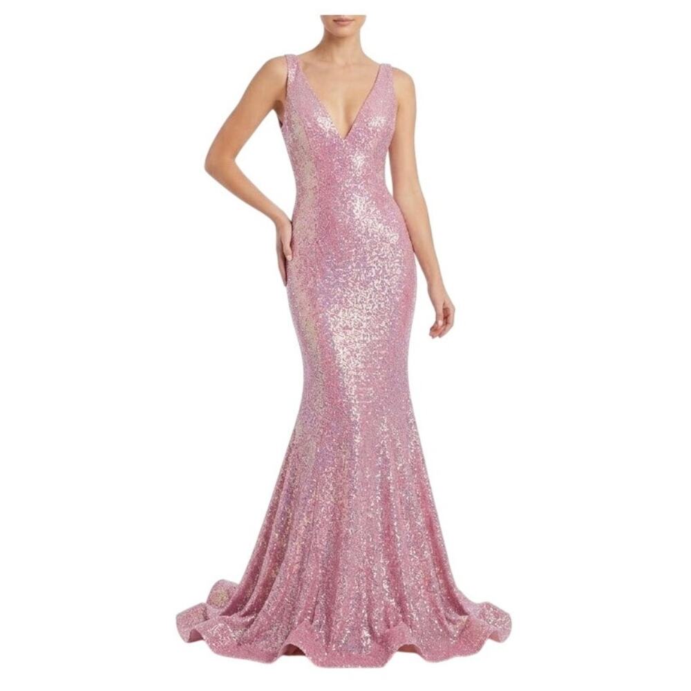 Jovani 06334 Pink Evening Gown Sequined V-Neck Long Formal Mermaid Dress Size 8